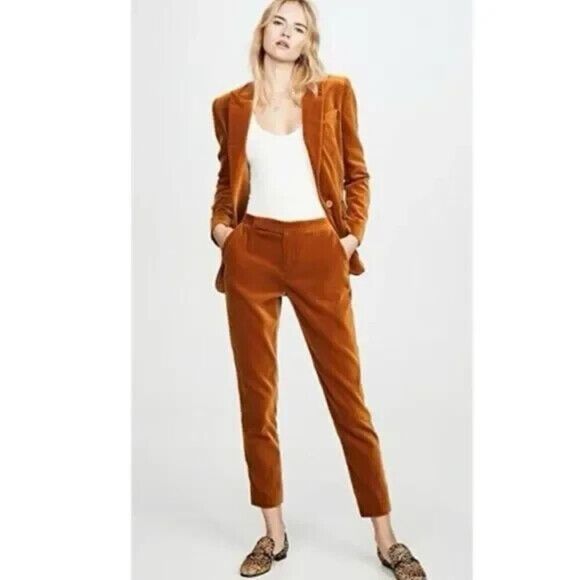 Equipment Burcet Pants Womens Size 6 Sugar Almond Velvet‎ Skinny Ankle Trouser - Picture 1 of 12